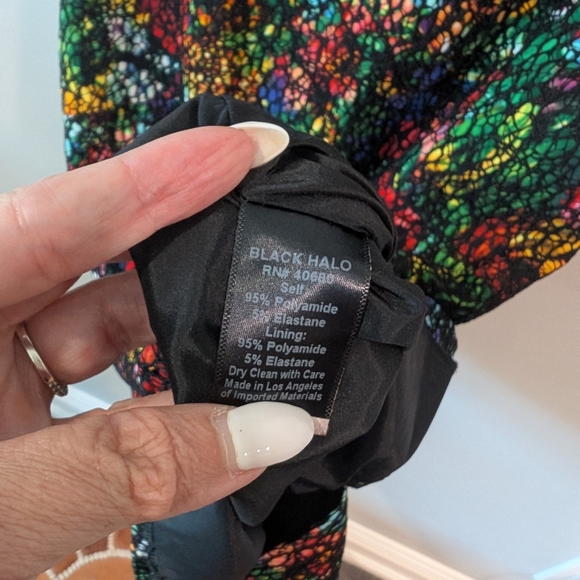 Black Halo Multicolored Overlay Spaghetti Strap Mini Dress Sz. 6 - Picture 6 of 10